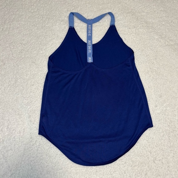 Nike Women Blue Dri-Fit Elastika Racerback Logo Tank Top - Picture 6 of 9